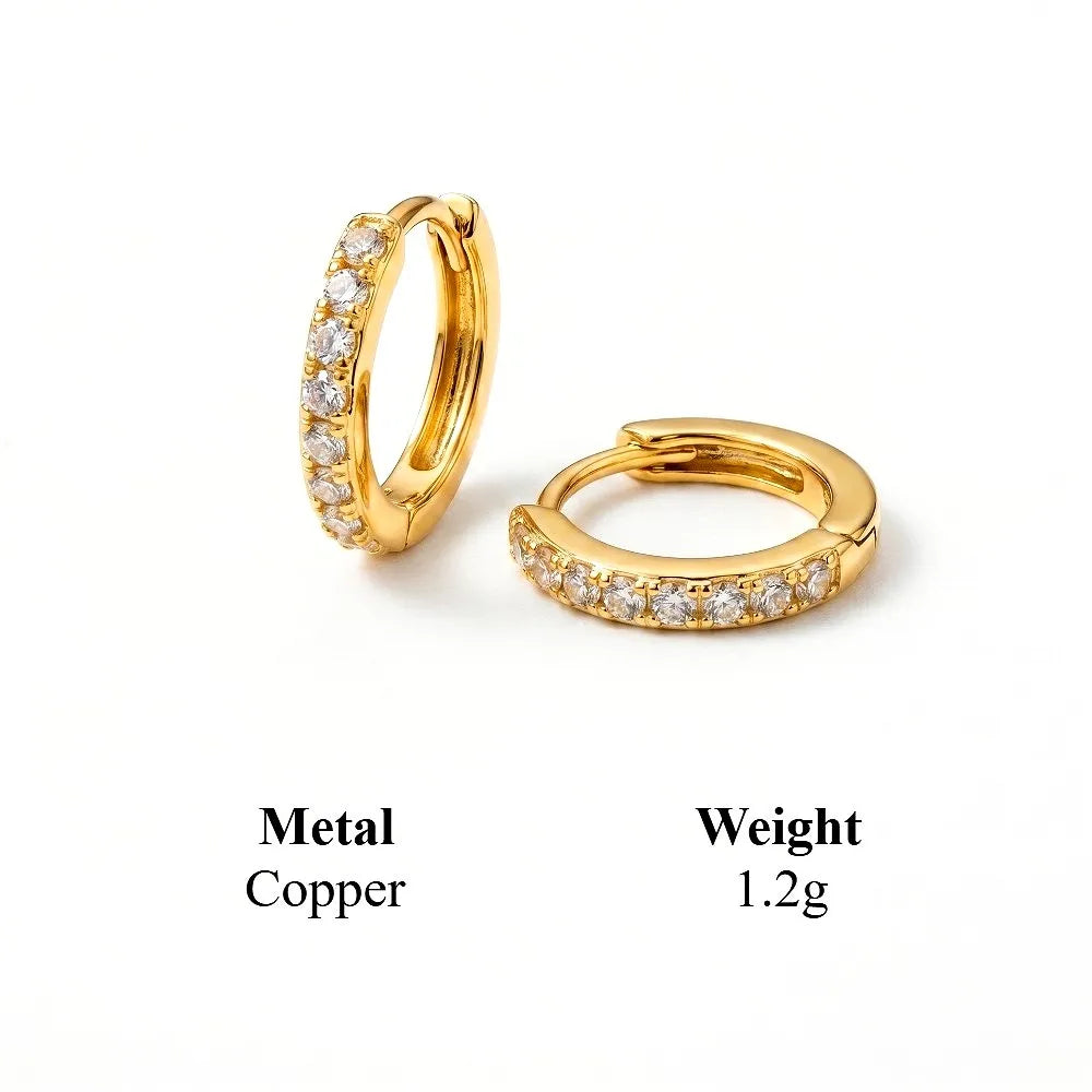 Brinco de Arco Huggie em Pave - Ouro 18k