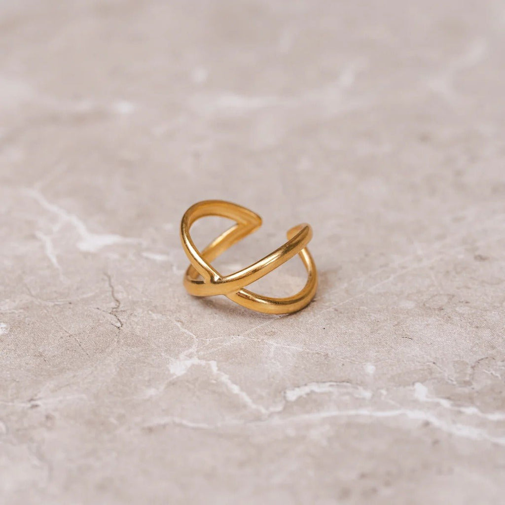 Anel Cruzado Minimal Ajustável Banhado em Ouro 18K