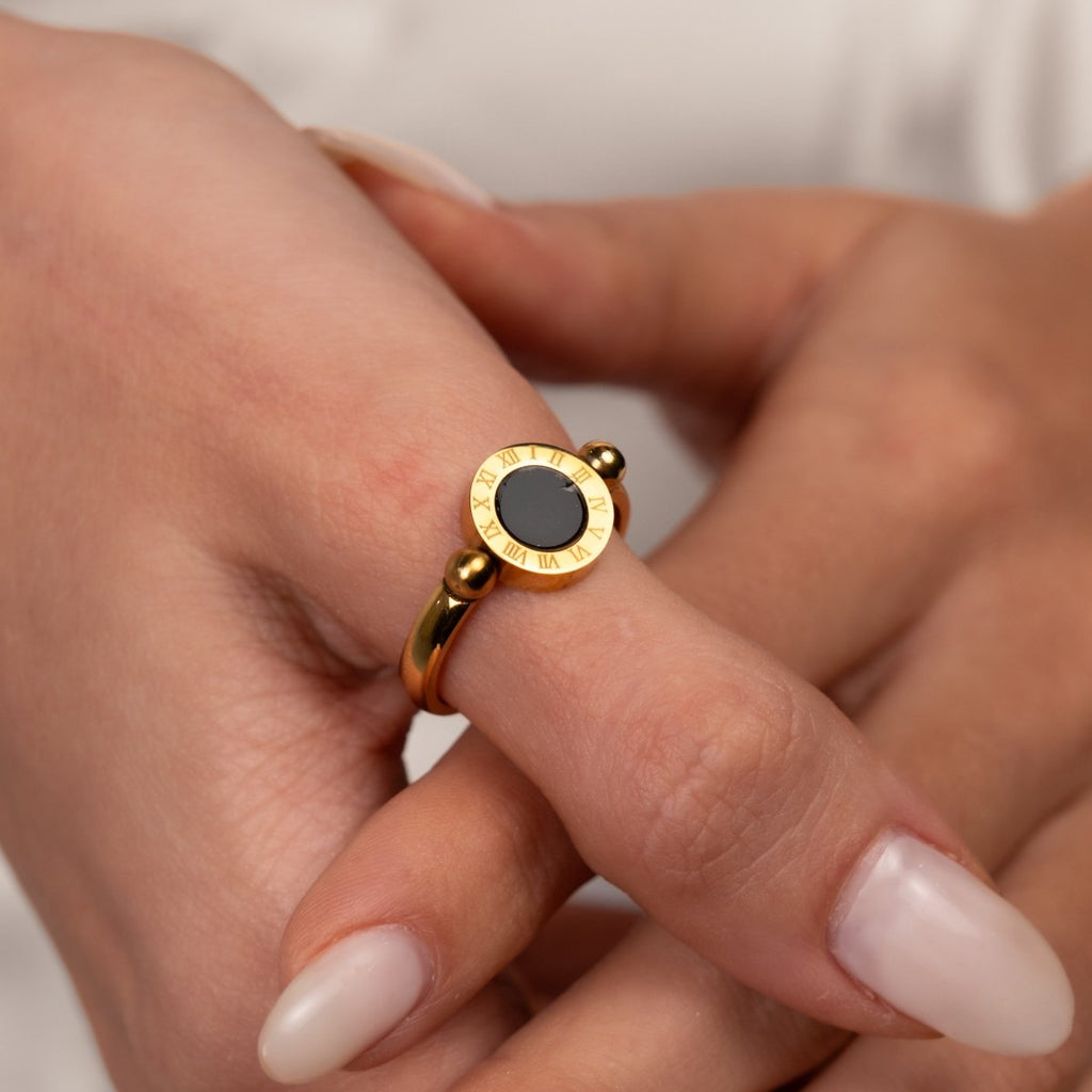 Anel Giratório Numeral Romanos Banhado em Ouro 18K