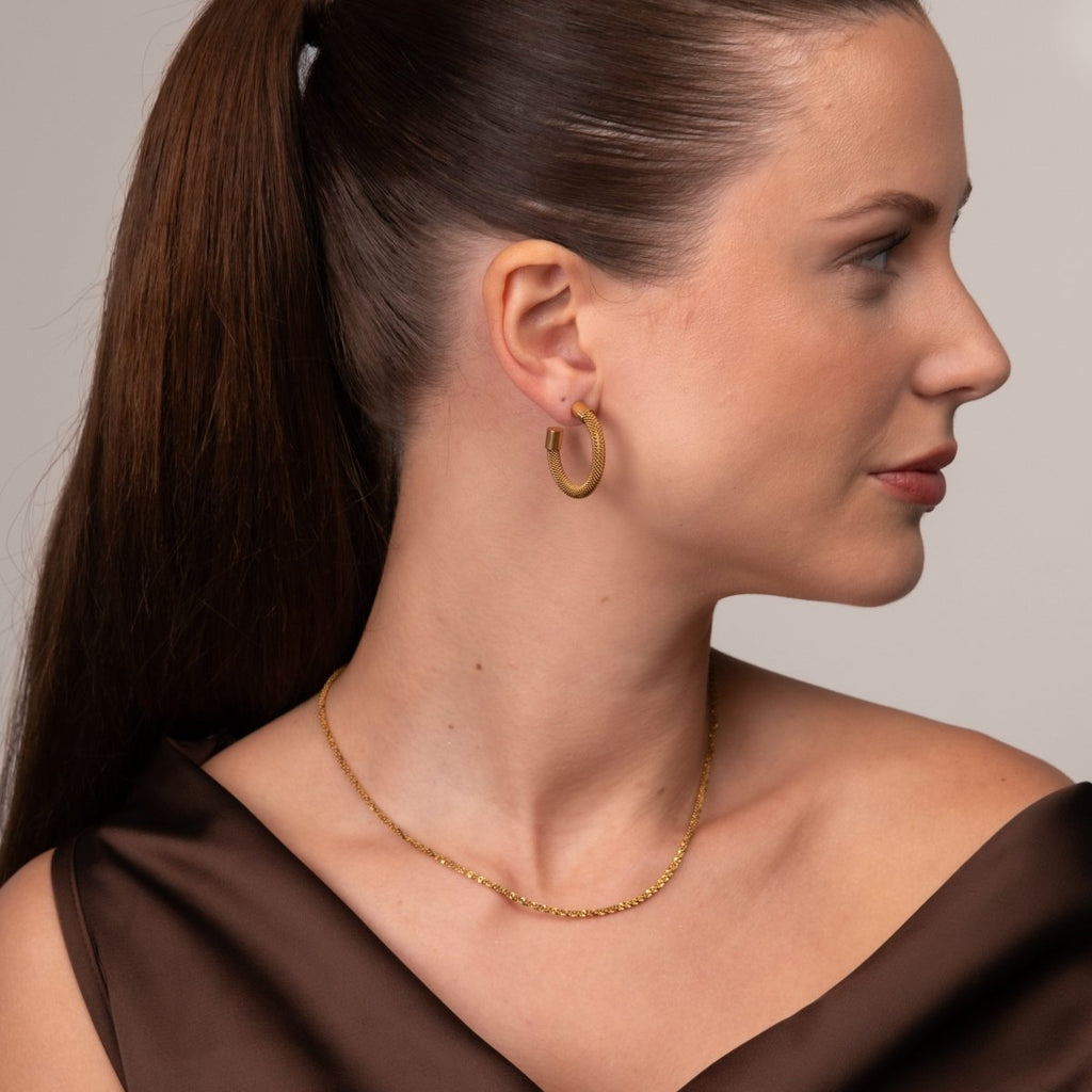 Brinco de Argola Isabella Malha Banhado em Ouro 18K