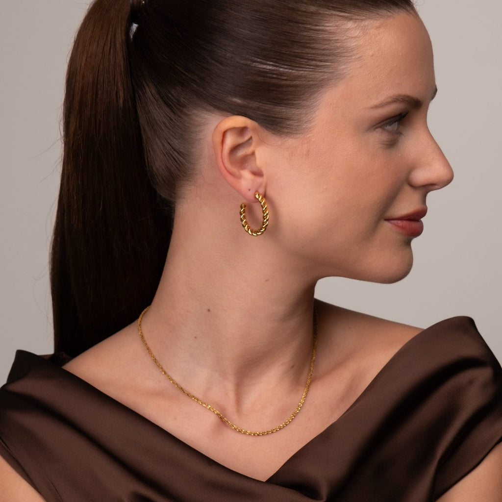 Brinco de Argola Twist Banhado em Ouro 18K
