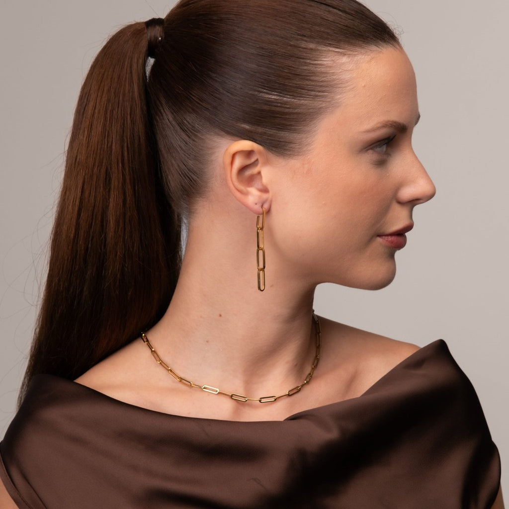 Brinco Elos de Corrente Hellen Banhado em Ouro 18K