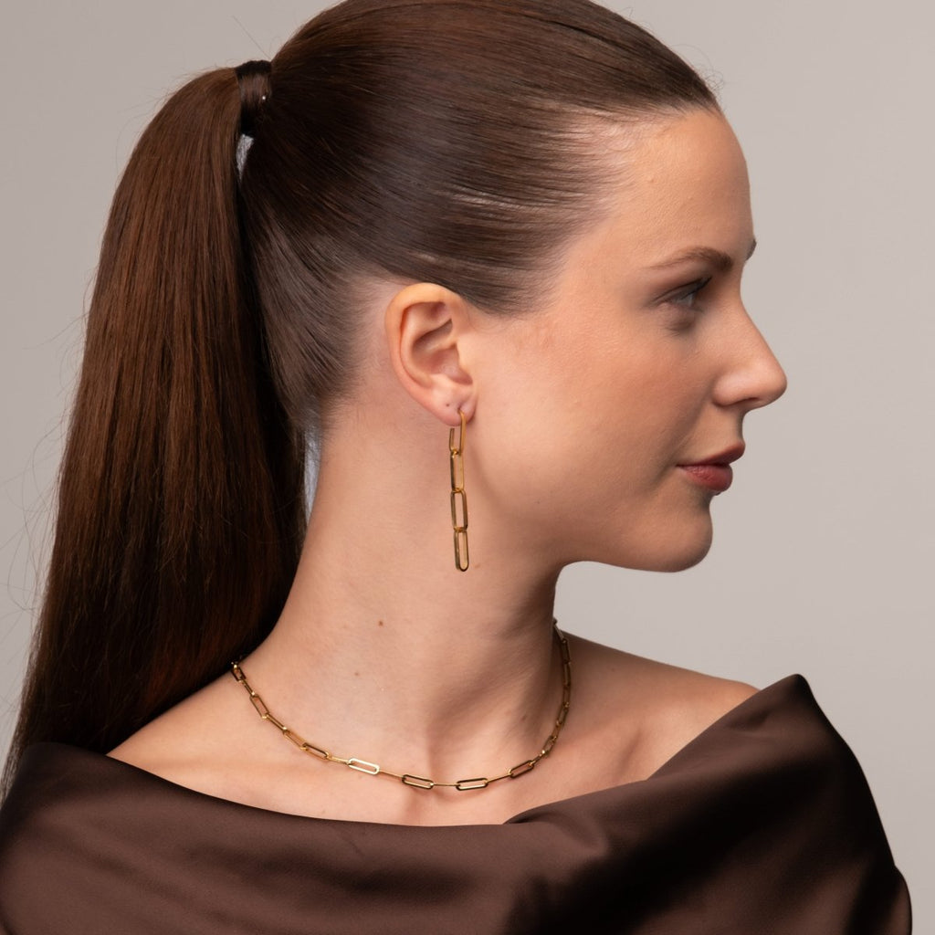 Brinco Elos de Corrente Hellen Banhado em Ouro 18K
