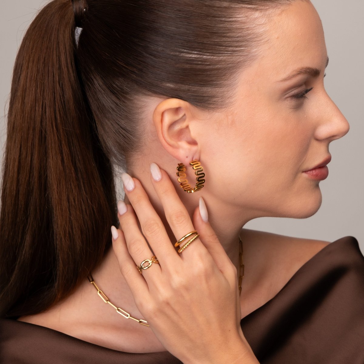 Brinco Zig Zag Banhado em Ouro 18k