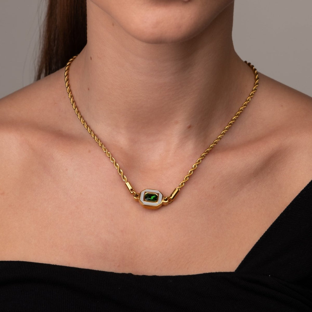 Colar Aura Esmeralda Banhado em Ouro 18K