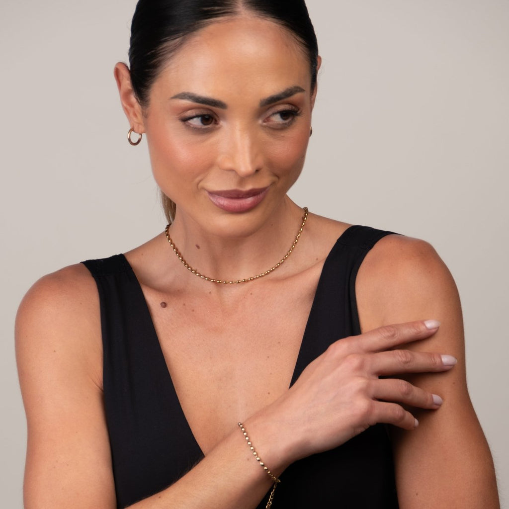 Colar Corrente Esferas Banhado em Ouro 18K