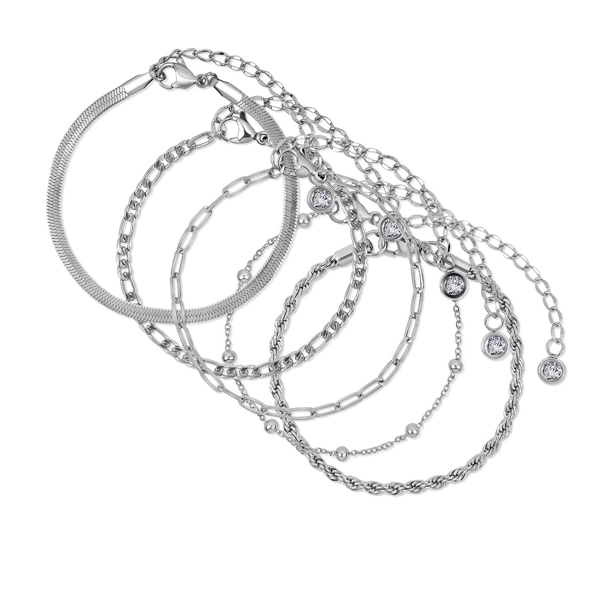 Kit Pulseiras Glamour Zircônias - Prata