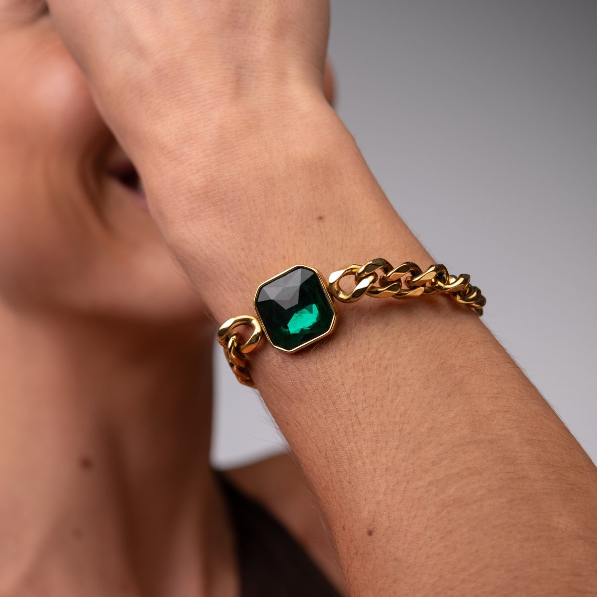 Pulseira Rich Pedra Verde Esmeralda Banho Ouro 18k