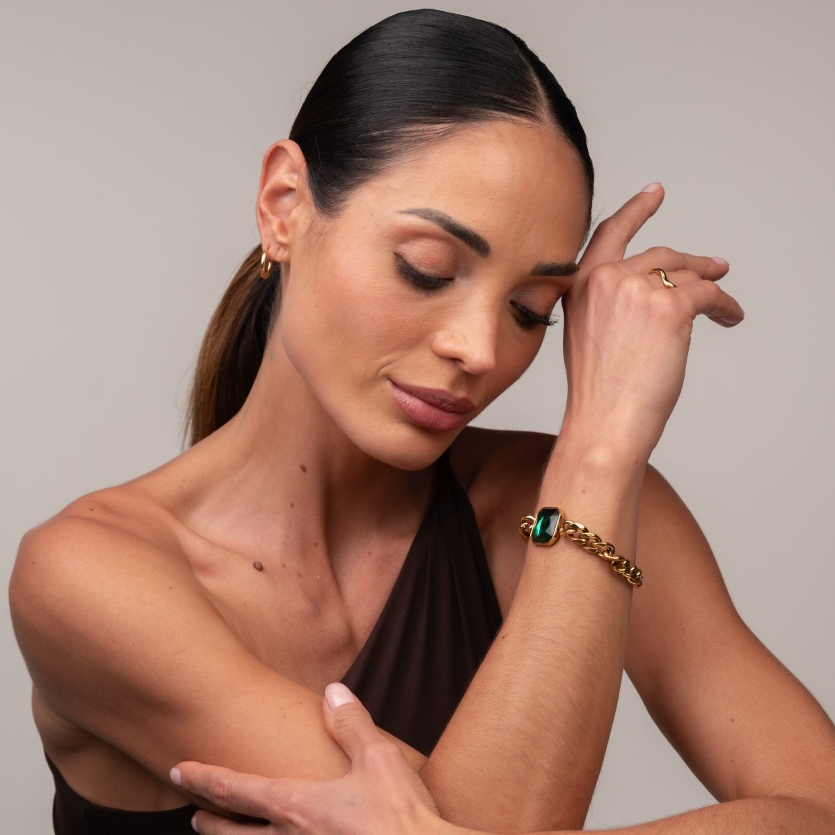 Pulseira Rich Pedra Verde Esmeralda Banho Ouro 18k