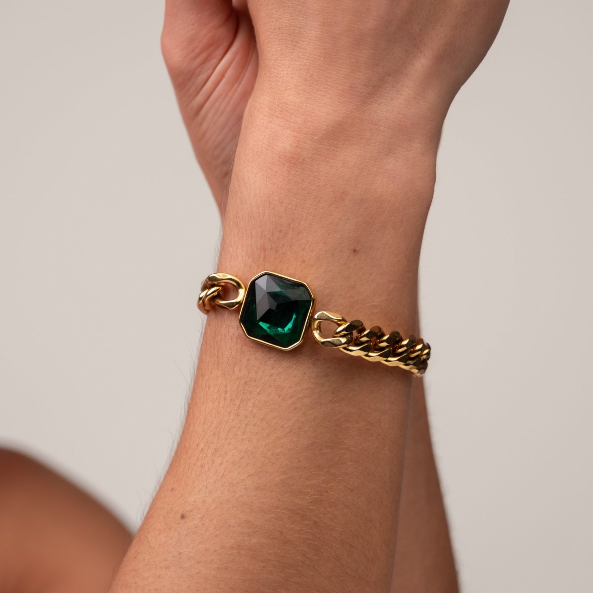 Pulseira Rich Pedra Verde Esmeralda Banho Ouro 18k