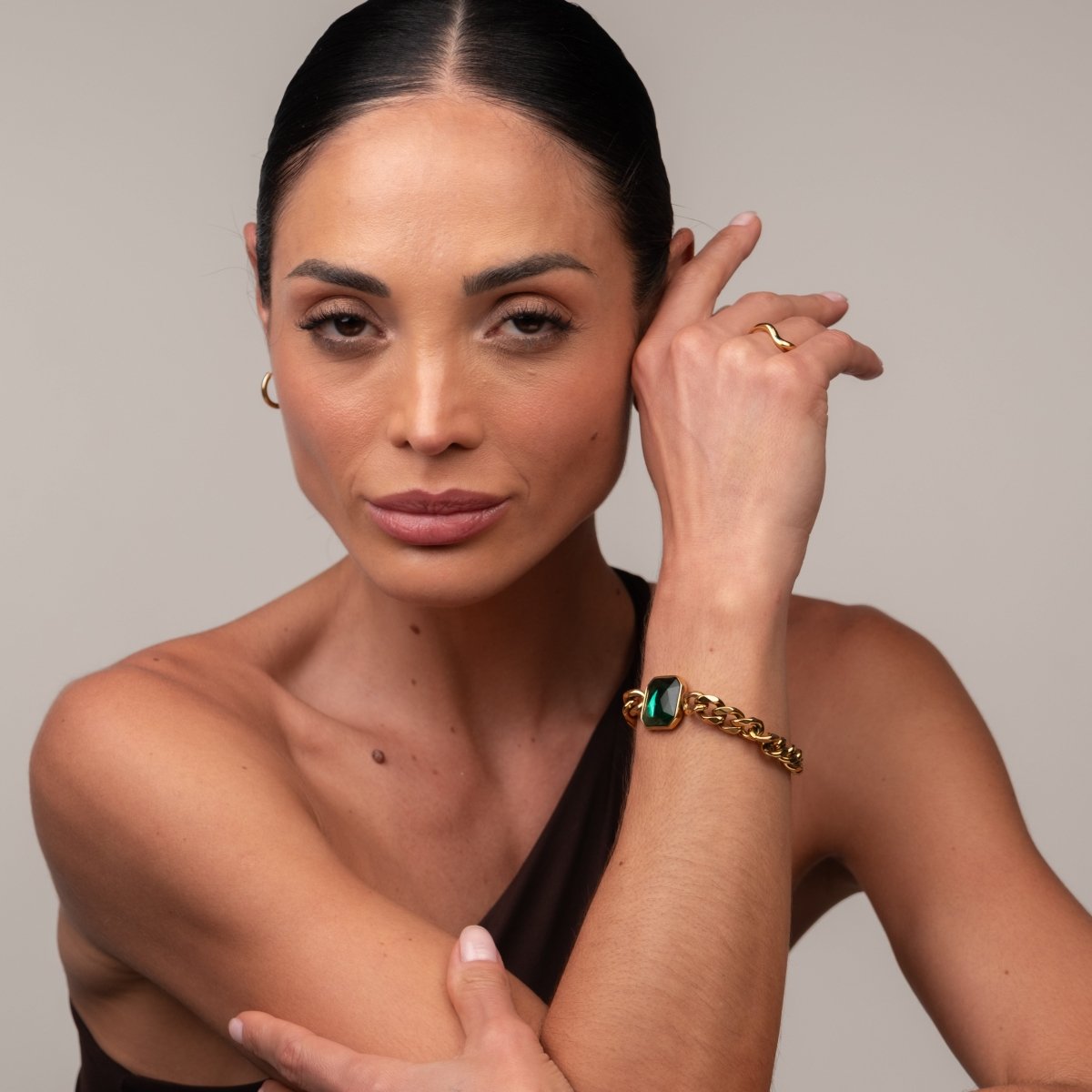 Pulseira Rich Pedra Verde Esmeralda Banho Ouro 18k